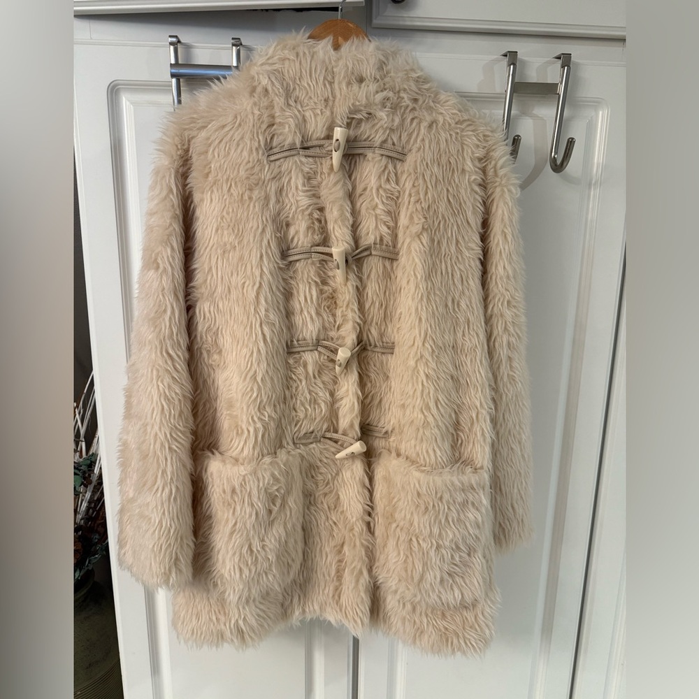 A.L.C. Winston Faux Fur Hooded Coat ALC Ivory Beige Size M Jacket $695 NWOT